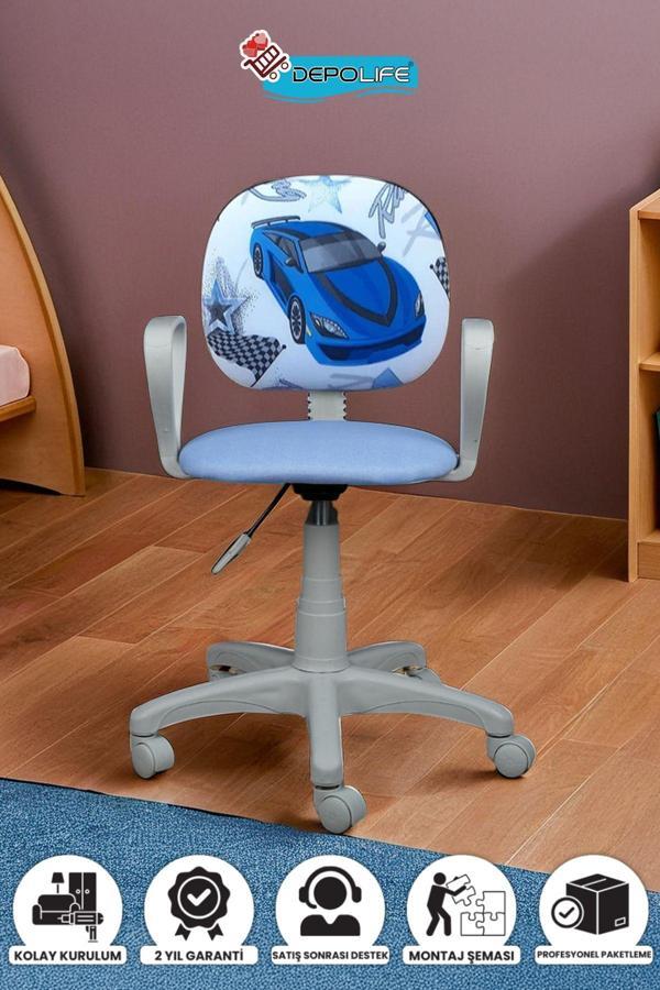 Depolife Çocuk Odası Sandalyesi Ders Çalışma Ofis Koltuğu Öğrenci Sandalye Beyaz Tekerli Yükseklik Ayarlı - Image 1