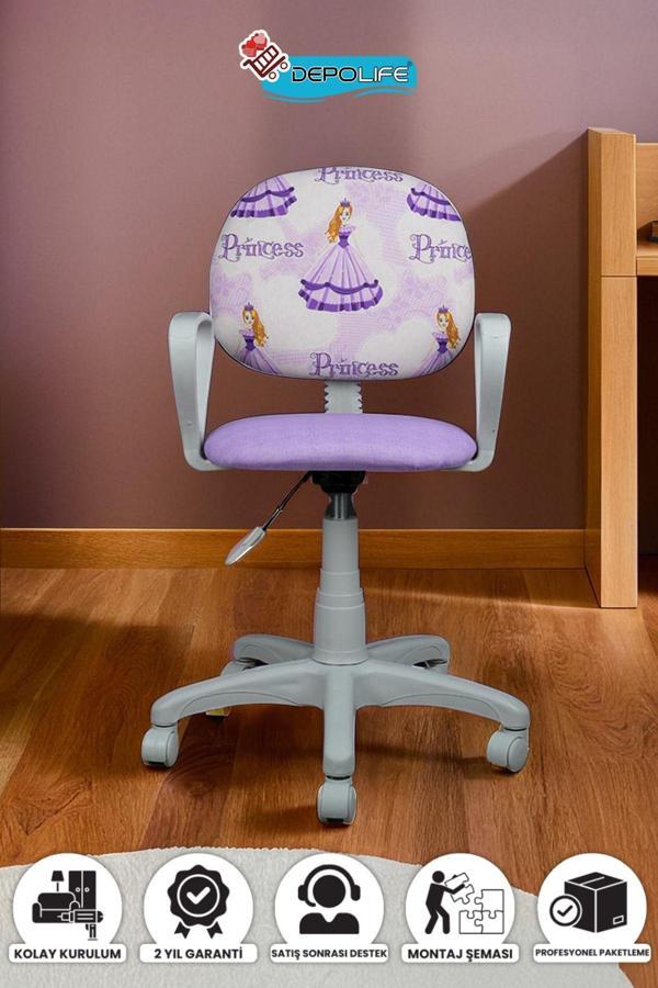 Depolife Çocuk Odası Sandalyesi Ders Çalışma Ofis Koltuğu Öğrenci Sandalye Beyaz Tekerli Yükseklik Ayarlı - Image 1