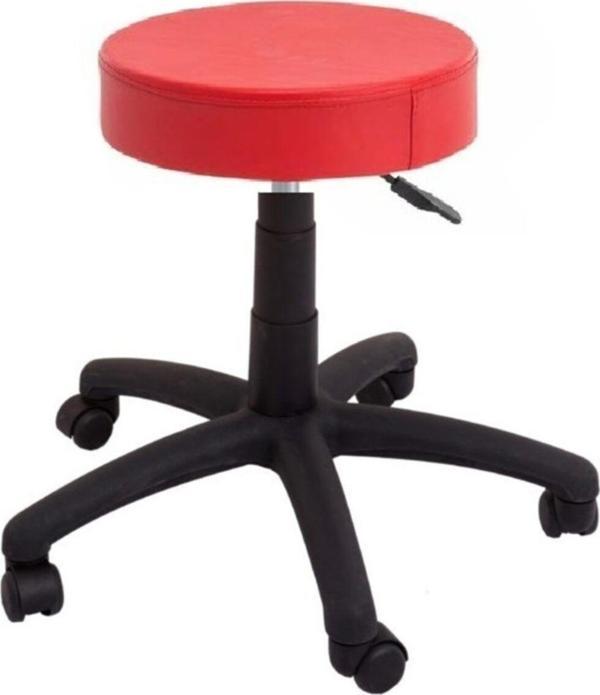 Depolife Döner Ofis Kasiyer Taburesi Tekerlekli Deri Döşeme Oturak Eczane Laboratuvar Çalışma Koltuğu Kırmızı - Image 1