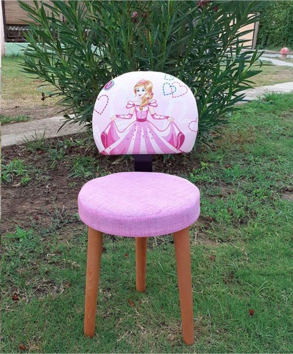 Depolife Prenses Sindirella Desenli Çocuk Ders Çalışma Oyun Faliyet Sandalyesi Ahşap Gürgen Ayaklı Koltuk - Image 1