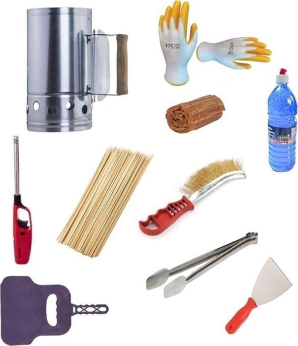 Depolife Mangal Barbekü Yakma Temizleme Seti 10 Parça Kormatik Çakmak Maşa Spatula Eldiven Tel Fırça Şiş Jel - Image 1