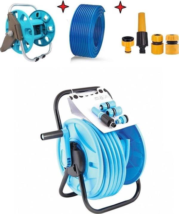 Depolife Bahçe Sulama Hortum Makara Kaplin Tabanca Seti 25Metre Hortum - Image 1