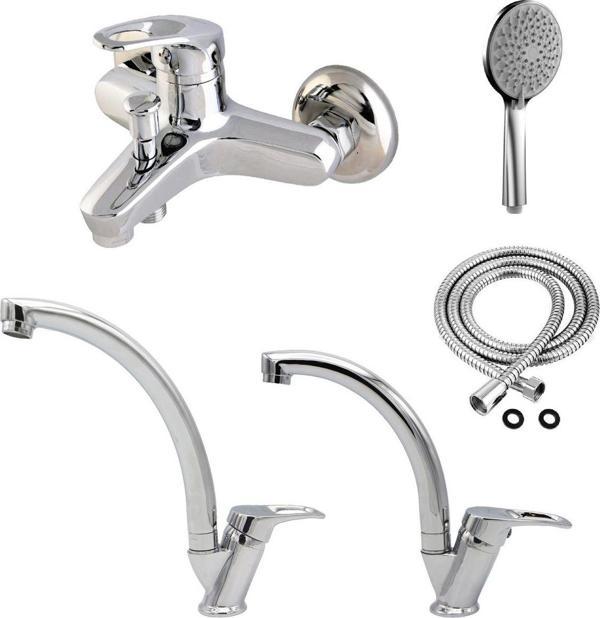 Depolife Mutfak Eviye Lavabo Banyo Batarya Seti Tasarruflu Musluk Çeşme 3 Parça Pirinç Takım - Image 1