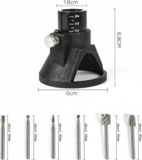 Depolife Dremel Proxxon Cihazlar Için Sabitleme Dik Delme Aparatı 6 Adet Hss Freze Uç Seti - Image 1