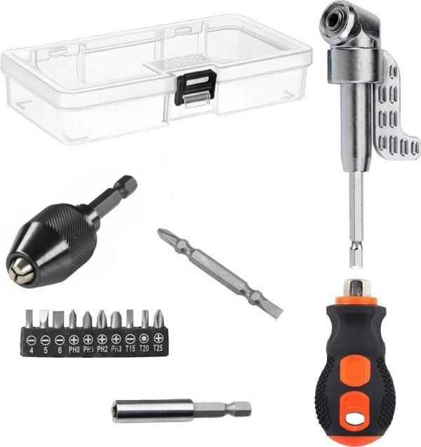 Depolife Çantalı Kör Nokta Köşe Vidalama Mandrenli Tornavida Yıldız Düz Bits Uç Seti Altıgen 16 Lı Matkap Set - Image 1