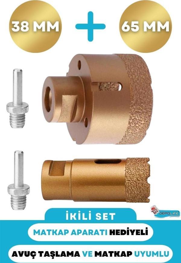 Depolife 38Mm + 65Mm Granit Mermer Seramik Beton Taş Delme Panç Spiral Avuç Taşlama Matkap Uyumlu M14 Aparat - Image 1