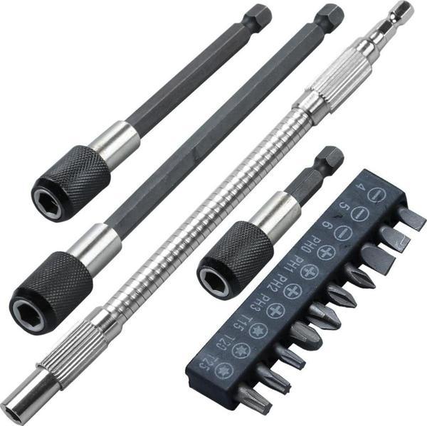 Depolife Hızlı Uç Tutucu 1/4 " 3 Parça Altıgen Şaft Manyetik Uç Tutucu Esnek Uzatma 10 Parça Tornavida Uc Set - Image 1