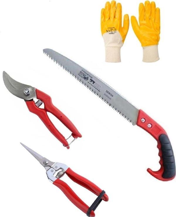 Depolife Bahçe Bağ Budama Makası Ağaç Dal Kesme Testeresi Eldivenli Bahçe Seti - Image 1