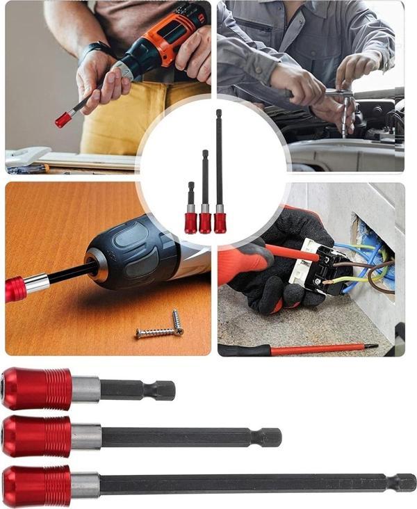 Depolife Hızlı Vidalama Adaptörü Bit Vidalama Uzatma Aparatı Altıgen 1/4 Hex Bits Şaftlı 3 Parça - Image 1