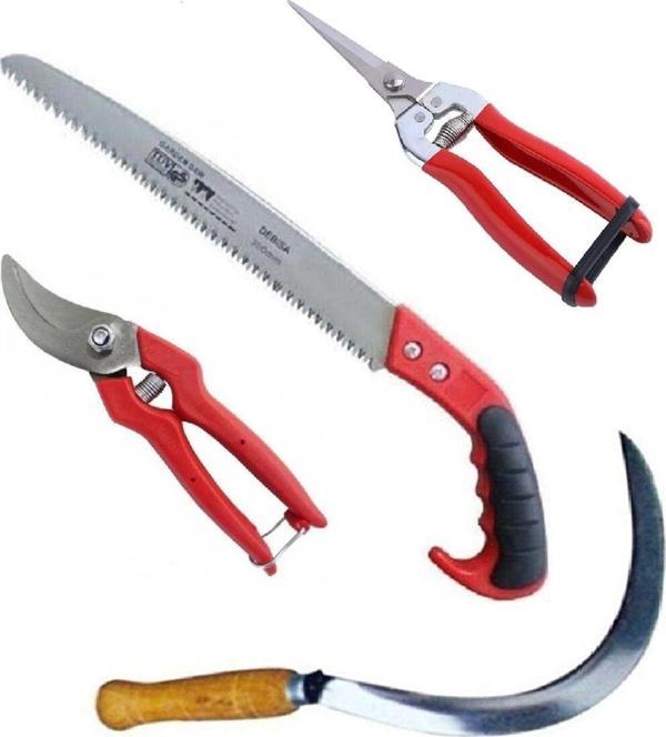 Depolife Bahçe Bağ Budama Makası Ağaç Dal Kesme Testeresi Ot Orak Çalı Tırpanı 4 Lü Bahçe Seti - Image 1