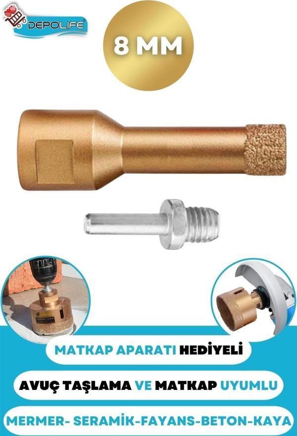 Depolife 8 Mm Granit Mermer Seramik Fayans Beton Taş Delme Panç Spiral Avuç Taşlama Matkap Uyumlu M14 Aparat - Image 1