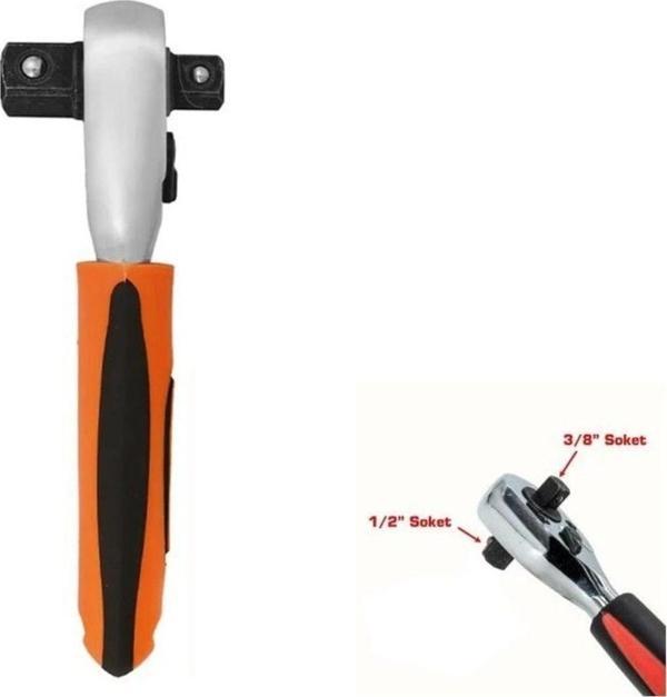 Depolife Cırcır Kollu Lokma Anahtarı 1/2 Ve 3/8 Fonksionel Lokma Anahtarı 2Si Bir Arada Cırcırlı Kol - Image 1