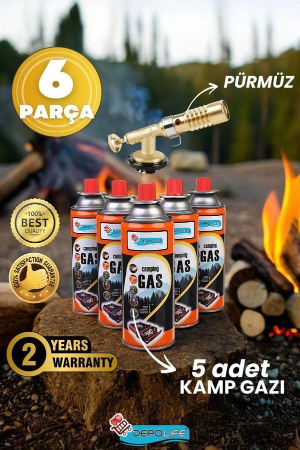 Depolife Tamirci Kaynak Şalama Pürmüzü Yüksek Alevli Metal Kafa Pürmüs Torch Ve 5Li Kamp Gazı Seti 400Ml - Image 1
