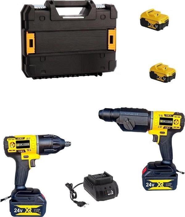 Bull Şarjlı Darbeli Bijon Matkap Vidalama Ve Sds Kırıcı Delici Hilti Seti 2 Makina 2 Akü Şarj Çanta - Image 1