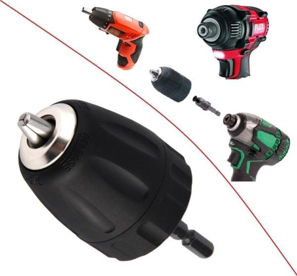 Depolife Şarjlı Vidama Matkap Için 1/4 Hex Adaptörlü Mandren 10Mm 3/8 Mm Otomatik Anahtarsız Süpra Mandren - Image 1