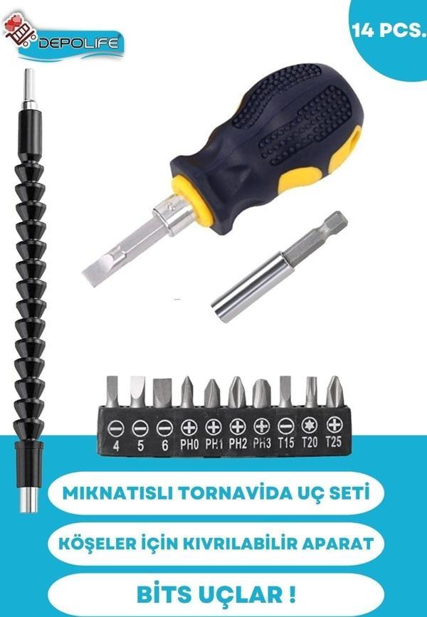 Depolife Tornavida Uç Seti Mıknatıslı Uzatma Köşe Kör Vidalama Esnek Hortum Altıgen Bits Körüklü Bükülebilir - Image 1