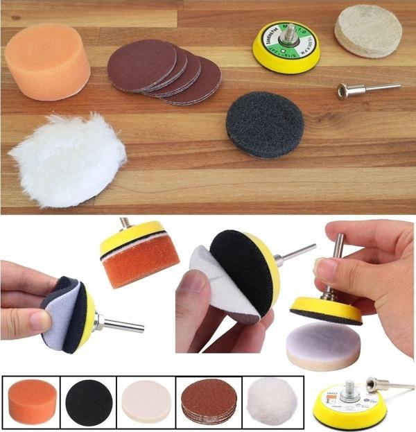 Depolife Dremel Proxxon Makineleri Için Polisaj Seti Cırtlı Taban Yün Keçe Zımpara Bone Skoch Sünger 16 Pcs - Image 1