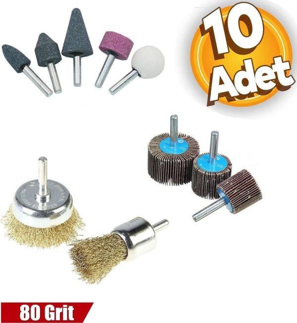 Depolife Matkap İçin Zımpara Taşı Çelik Tel Fırça Mop Yaprak Zımpara 10Lu Set Zımparalama Bileme Pas Temizle - Image 1