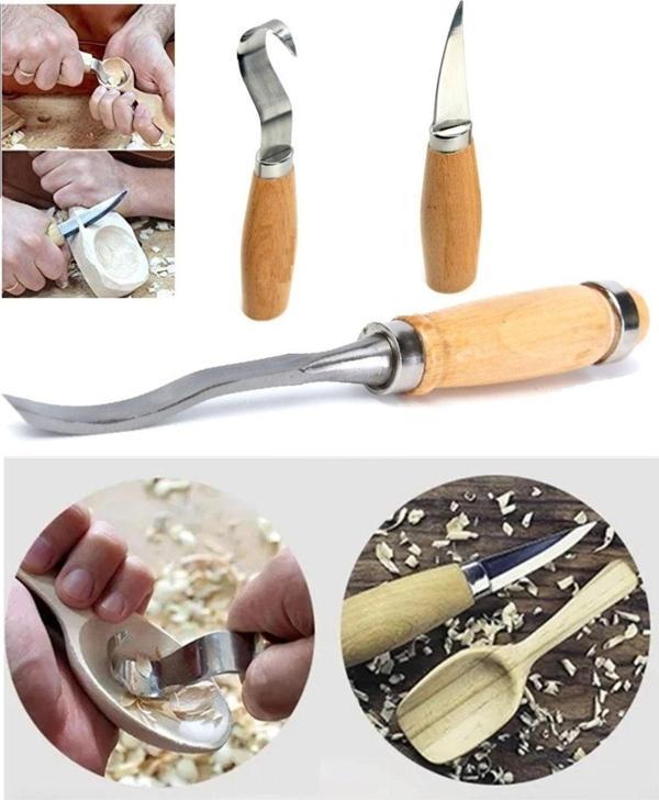 Depolife Ahşap Oyma Iskarpela Alet Seti Kaşık Heykel Kuksa Oval Düz Oyma Kıvrık Yontma Bıçağı 3Lü - Image 1