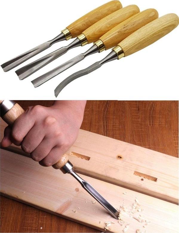Depolife Ahşap Oyma Iskarpela Bıçak Alet Seti Kaşık Kuksa Oval Düz Oyma Yontma Torna Çakısı 4 Parçalı Set - Image 1