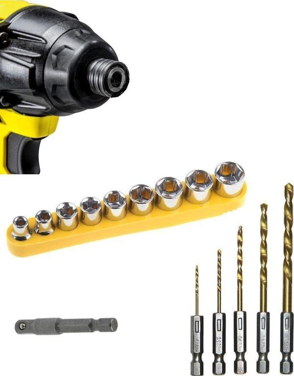 Depolife Altıgen Hex Adaptörlü Shank 1/4" Girişli Lokma Seti Ve Titanium Matkapucu Seti - Image 1