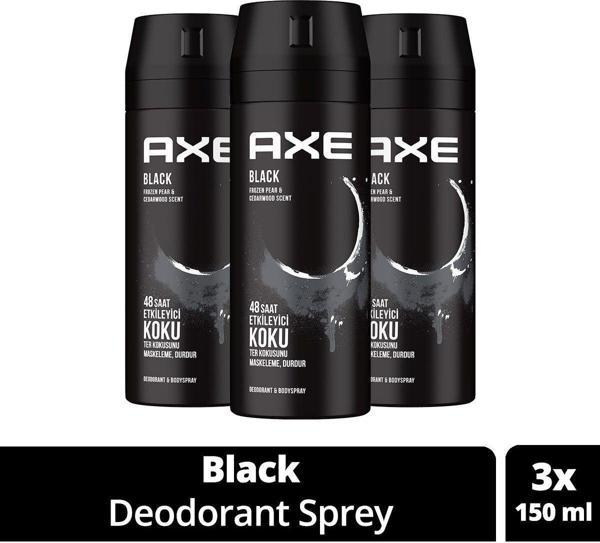Axe Erkek Deodorant & Bodyspray Black 48 Saat Etkileyici Koku Vücut Spreyi 150 Ml X3 Adet - Image 1