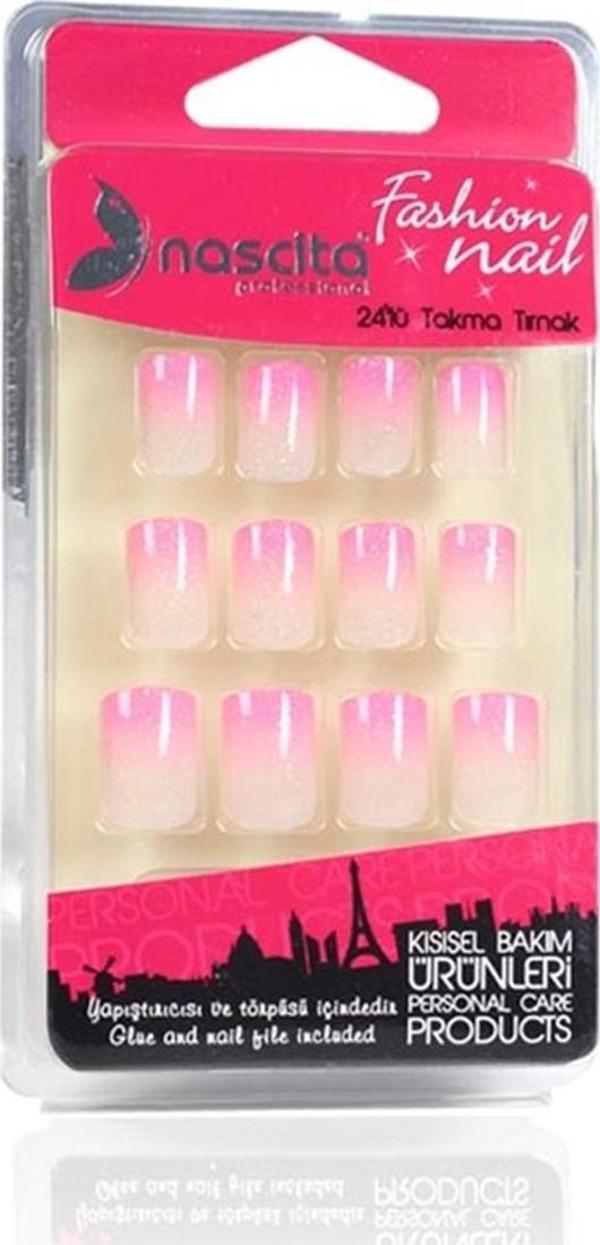 Nascita 24'lü Pembe Ombre Simli Takma Tırnak - 112 - Image 1