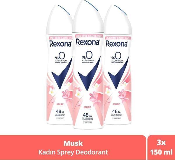 Rexona Kadın Sprey Deodorant Musk %0 Alüminyum 48 Saat Ter Kokusuna Karşı Koruma 150 Ml X3 - Image 1