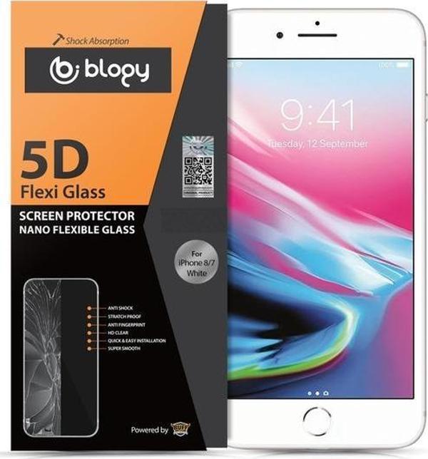 Blogy iPhone 8 / 7 ile Uyumlu Flexi 5D Ekran Koruyucu White - Image 1
