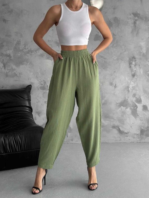 Işılda Kadın Giyim Keten Rahat Pantolon Haki L - Image 1