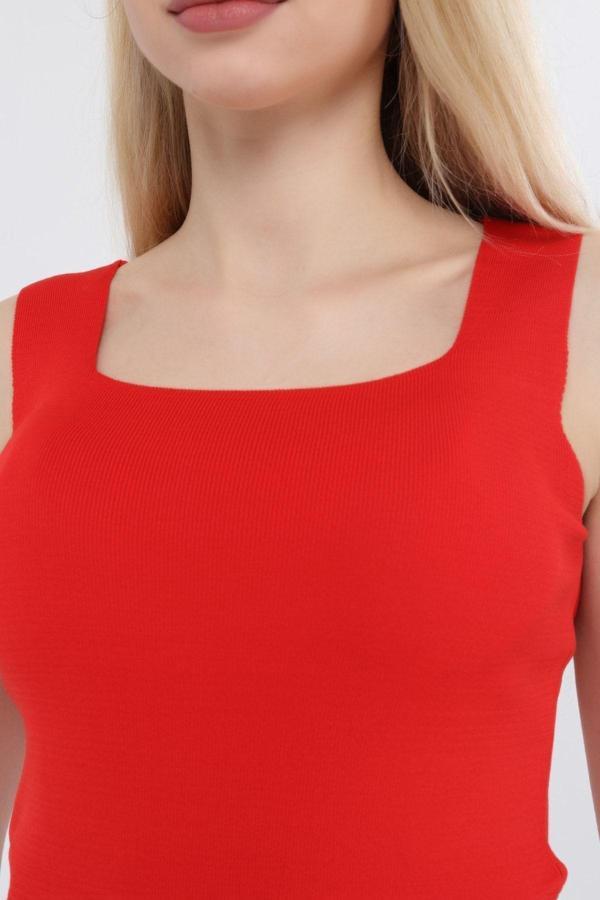 Butik Arvila Kadın Kolsuz Düz Bluz Kalın Askılı Atlet Ince Yazlık Kare Yaka Triko Kırmızı S - Image 1
