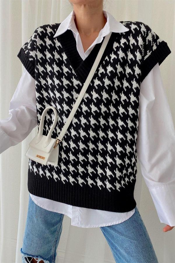 My love Kazayağı Geniş Yaka Süveter Siyah Siyah Standart - Image 1