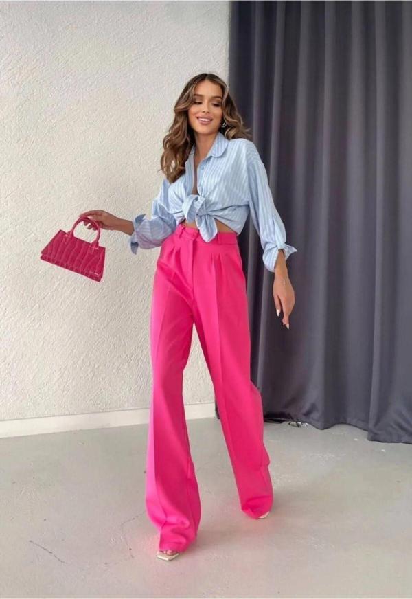 Işılda Yüksek Bel Palazzo Pantolon Fuşya 36 - Image 1