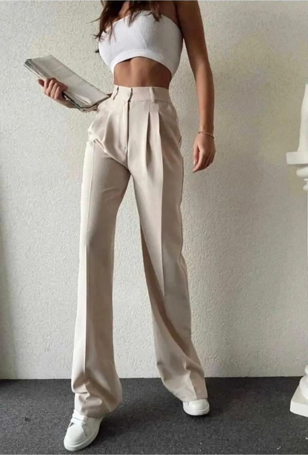 Işılda Yüksek Bel Palazzo Pantolon Taş 36 - Image 1