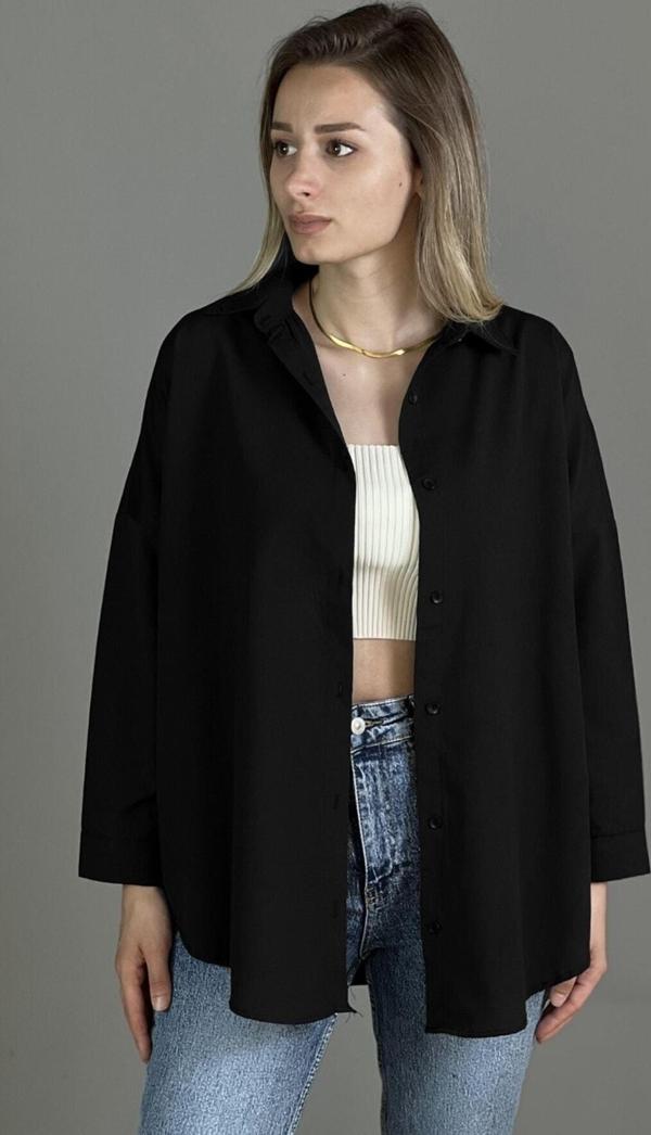My Love Yeni Sezon Oversize Siyah Kadın Gömlek Siyah L - Image 1