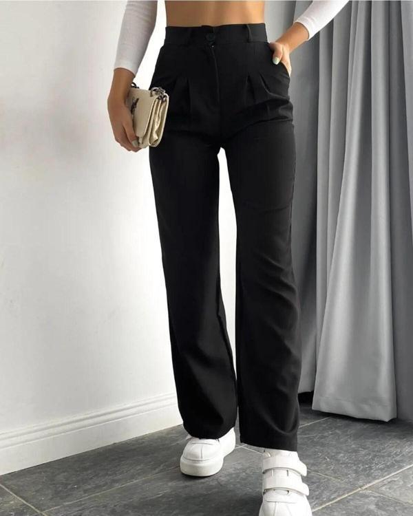 Style Yüksek Bel Palazzo Pantolon Siyah 36 - Image 1