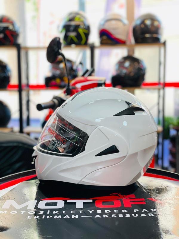 VİRTUE ÇENE AÇILIR GÜNEŞ VİZÖRLÜ ECE 22.05 GÜVENLİK SERTİFİKALI KASK BEYAZ XLARGE - Image 1