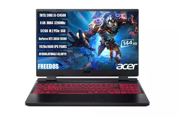 Acer Nitro 5 AN515-58-544K NH.QFJEY.007 i5-12450H 8 GB 512 GB SSD RTX3050 15.6" Full HD Gaming Laptop - Image 1