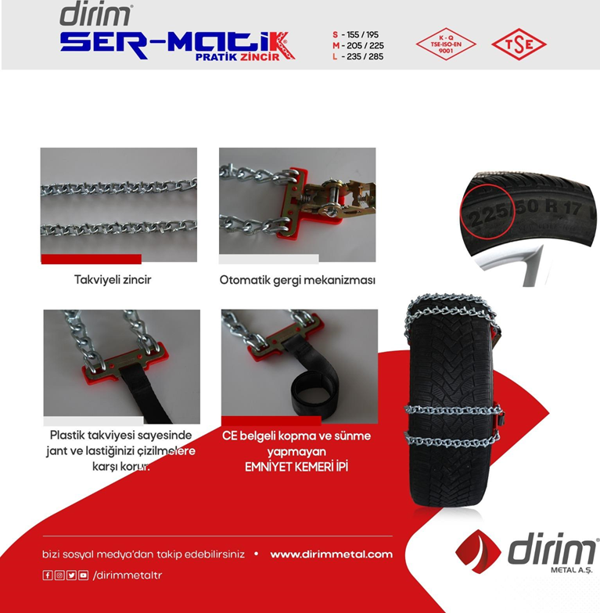 Dirim Kar Zinciri S Beden(155-195) Mahmuzlu Takviyeli Serme Patinaj Zinciri - Image 1
