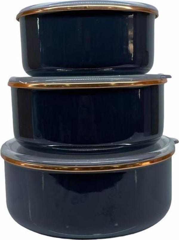 OMS Harem Emaye 3'lü Saklama Kabı Füme - Image 1