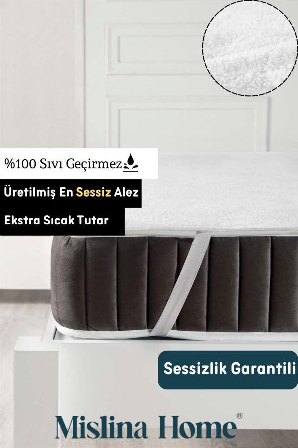 Mislina Wellsoft Sıvı Su Geçirmez Ped Dört Köşe Lastikli Tek Çift Kişilik Yatak Koruyucu Sessiz Alez - Image 1