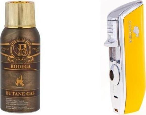 Cohiba Sarı Üç Torch Çakmak ve Bodega Premium Gazli Bütan Gaz 100ml Seti - Image 1