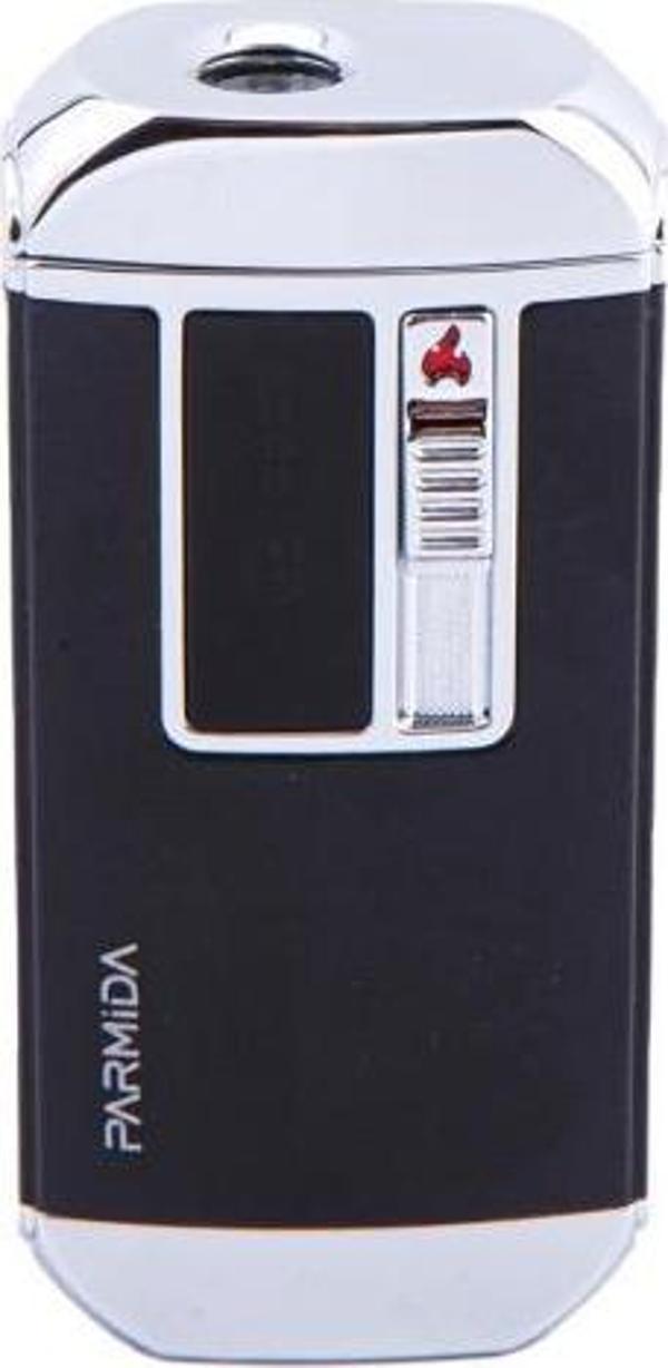 Parmida Siyah-Gümüş Multifonksiyonel Çakmak (Tek Torch Pürmüz Puro Çakmağı, Elektrikli Çakmak, Powerbank, El Feneri) - Image 1