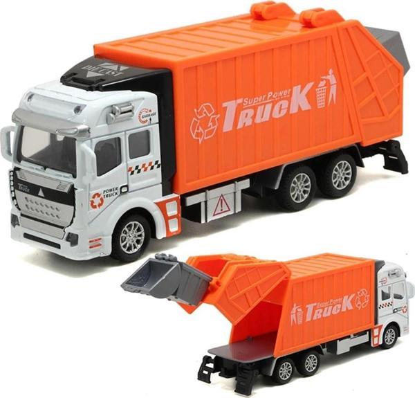 Çöp Kamyonu Oyuncak Metal Çöp Kamyonu Çek Bırak Özellikli TURUNCU 22 cm - Image 1