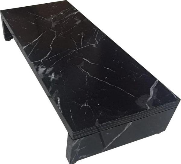 Wooden Gold 15 cm Yükseklikte Doğal Mermer Desenli Siyah Mdf Monitör Stand Ekran Stand Bendir Mdf 52 cm x 22 cm - Image 1