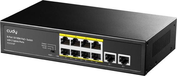 Cudy FS1010P 8 Port 10/100Mbps 120W PoE+, 2 Uplink Portlu VLAN CCTV Rack Mount Metal Switch - Image 1