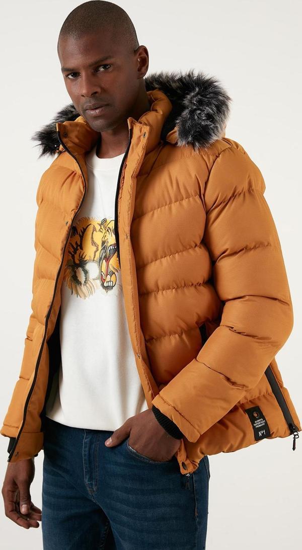 Buratti Slim Fit Suni Kürklü Peluş Astarlı Çıkarılabilir Kapüşonlu Şişme Erkek Mont 5761080 B HARDAL - Image 1
