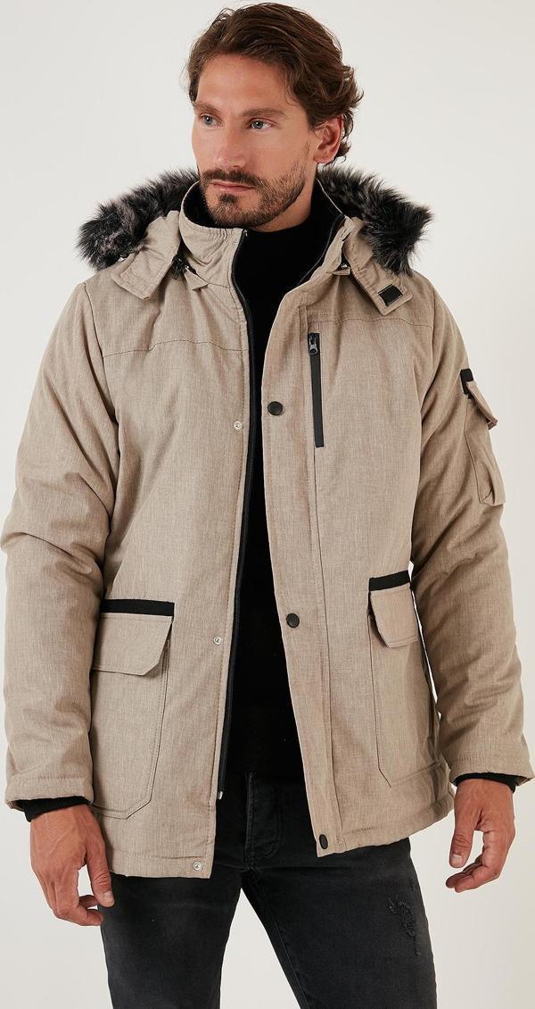 Buratti Peluş Astarlı Suya ve Rüzgara Dayanıklı Soğuk Geçirmez Slim Fit Erkek Mont 5711051 TAŞ - Image 1