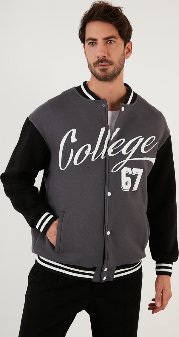 Buratti Regular Fit İçi Yumuşak Tüylü Kolej Yaka Bomber Erkek Mont 628X8928 ANTRASİT - Image 1