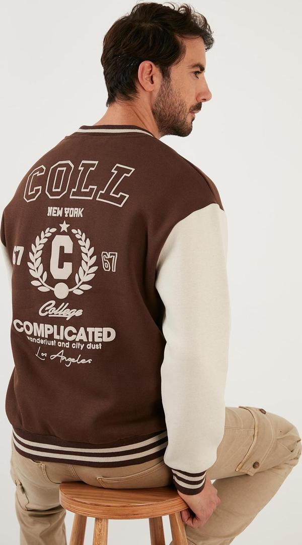 Buratti Regular Fit İçi Yumuşak Tüylü Kolej Yaka Bomber Erkek Mont 628X8928 KAHVE - Image 1